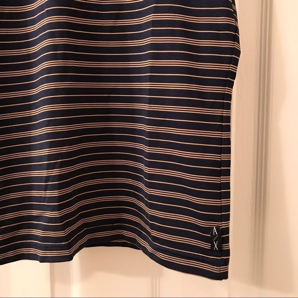 Vintage Y2K Armani Exchange navy and gold striped luxe tee - Picture 4 of 5